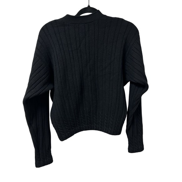 Anne Klein II Vintage Black Cable Knit 100%‎ Wool Cardigan Size Medium 80s 90s - Picture 5 of 8